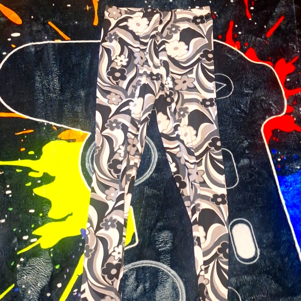 White black and grey floral leggings